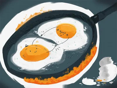 Egg Love (in a frying pan) character design concept eggs funny happy illustration love pan whimsical