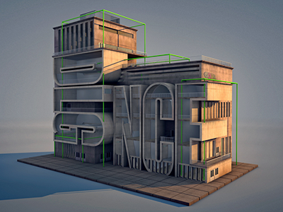 Dayshift 3d rendering architecture building c4d diligence stuart wade type typography