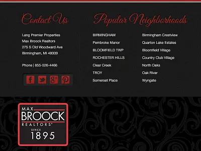 Lang Premier Properties custom footer luxury mi ornament realty social website