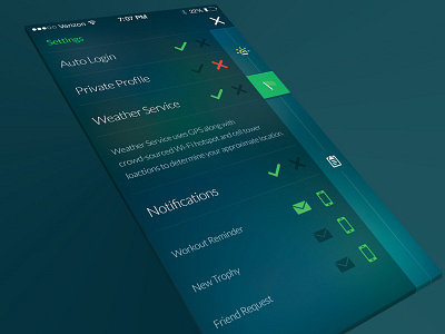 GYMApp 2 Settings 7 app arrow blue cssiphone fitness green gym ios iphone mobile ui