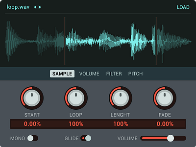 Sampler display flat knobs music slider software sound switch waveform
