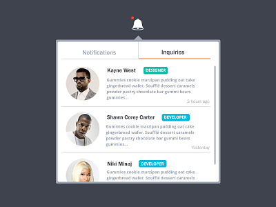 Job Inquiries Dropdown - Rebound circle avatar clean design inquiries job notifications ui user interface ux