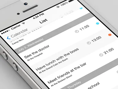 iOS7 Calendar list calendar interface ios7 listview ui user ux white