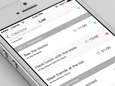 iOS7 Calendar list calendar interface ios7 listview ui user ux white