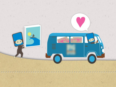 Print Delivery cute people print retro sand stylize volkswagen