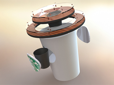 Exploded v1 beverage display industrial design point of purchase solidworks starbucks