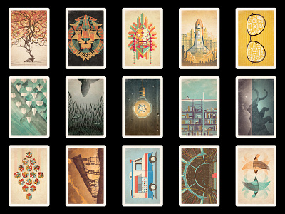 New DKNG Postcard Set! dan kuhlken dkng elk lightbulb lion mammoth nathan goldman postcards shark telescope tree truck