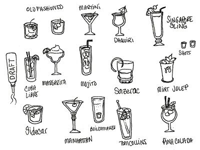 Cocktail Icon Concepts 1 bixa media cocktails hand drawn hoodzpah icons illustration