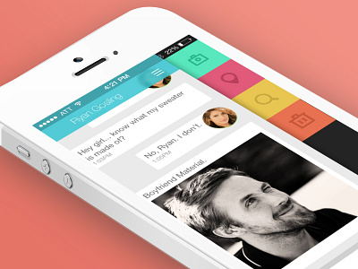 Slide out options menu color flat ios7 iphone ryan gosling