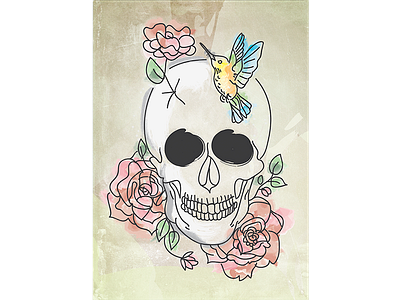 The Humming Bird and the Skull digital illustration illustration