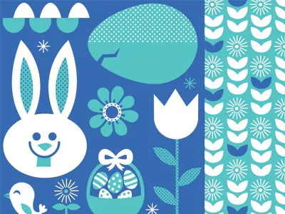 Easter bird blue bunny cracked dandy lions easter easter bunny egg flower packaging pattern surface design