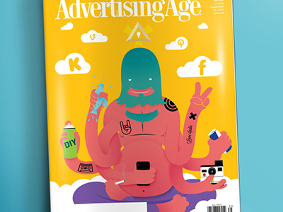 Creativity God illustration mag cover multitasking social networks vector