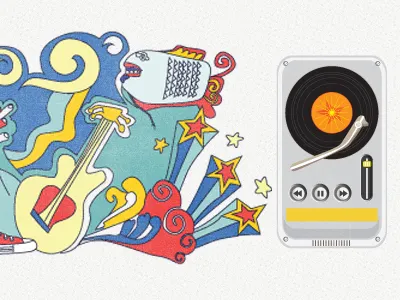 music player fish guitar illustration player psychedelic