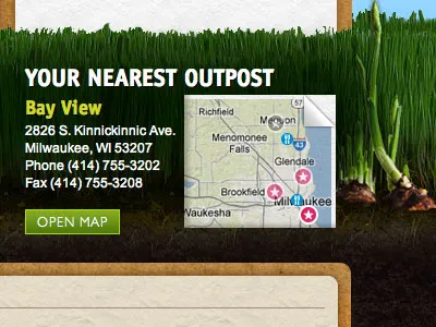 Outpost Natural Foods dirt earth folded map grass inactive map map natural ui ux web design website