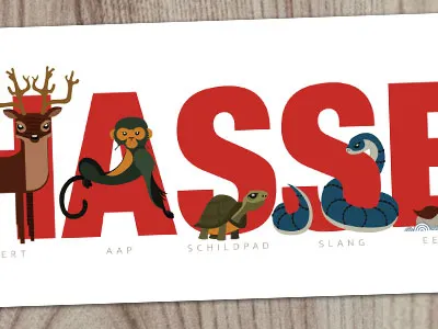 Hasse Birthcard card deer monkey red snake tortus vintage