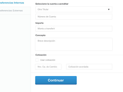 Form for internal money transfer blue responsive uiux