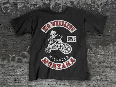 Big Wheelers big wheel biker skeleton skull t shirt youth