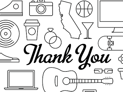 Thank you card WIP basketball california camera coffee computer glasses guitar martini record ring shoe skateboard