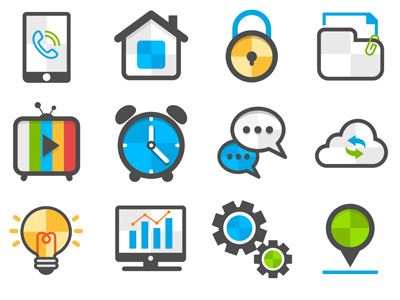 Flat Icon Set clock icon folder icon forum icon home icon idea icon lock icon media icon phone icon pin icon settings icon statistics upload icon