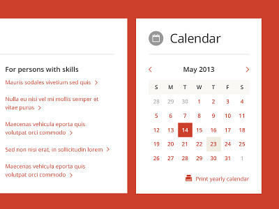 Calendar calendar calendar icon dashboard flat flat design interface red red and white white widget