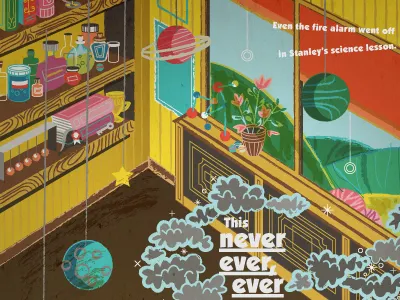 Illustrate It II books bottles colourful experiement planets science shelves trophy window