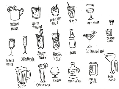 Cocktail Icon Concepts 2 bixa media cocktails hand drawn hoodzpah icons illustration