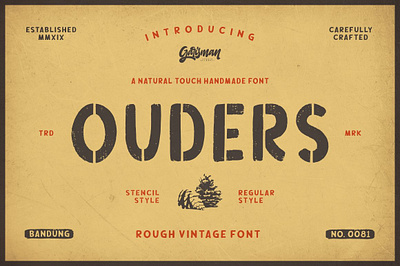 OUDERS - Stencil & Regular Font branding display font font labels logo type ouders stencil regular font packaging retro rough font stencil stencil font typeface typography urban font vintage vintage font