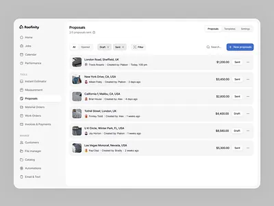 Roof Management Dashboard - Proposals dashboard jobs product design proposal roof solar ui ux