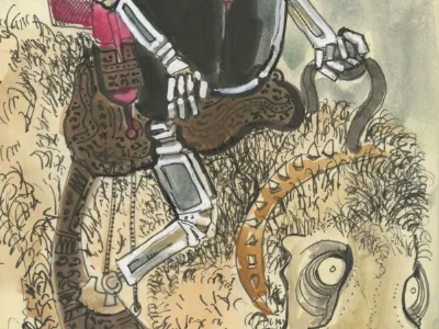 Robot cowboy cowboy hat monster raygun robot scifi western