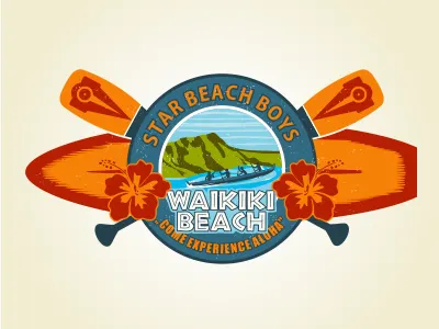 Star Beach Boys beach emblem hawaii hibiscus illustrative logo orange ragerabbit surf waikiki
