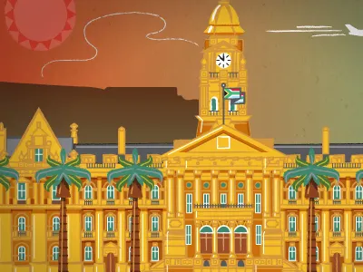 Cape Town City Hall architecture building cape town palm trees plane sun sunset table mountain trees