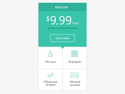 Pricing Table 2 clean flat ui green icons modern price table white