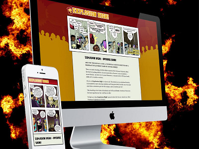 Explosion High! Website artwork cartoon comic explosion high! fire humour illustration lunar luchador web webcomic website