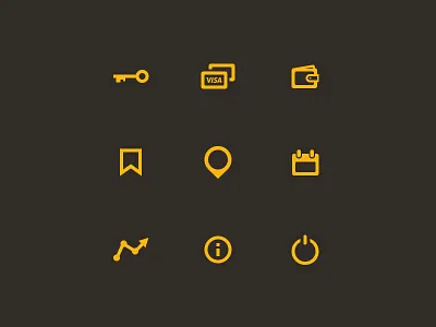 Menu Icons bank calendar cards cash icons info key location logout rate template