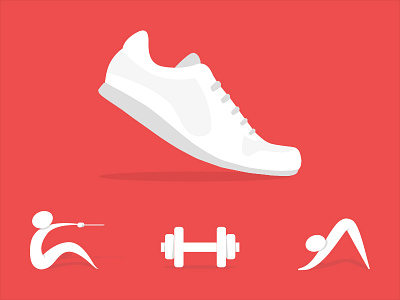 Fitness icons app fitness flat icons row run shoe stretch trainer training ui weight