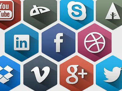 Hexagon Social Icons facebook free hexagon icon long shadow shadow twitter