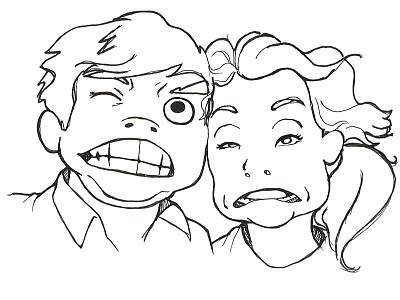 The Cute Couple caricature cartoon funny face illustration ink pen people