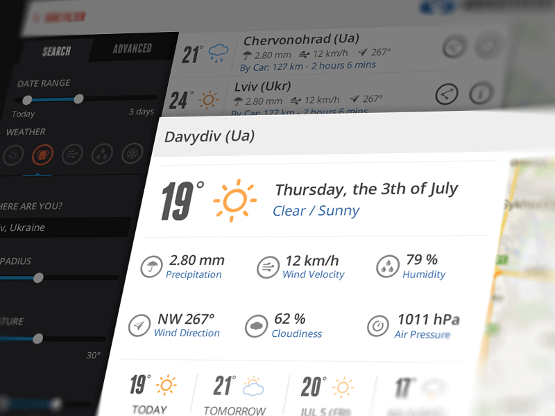 Weather App desktop flat icons map metro modern place ui weather web website