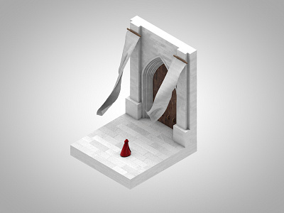 Enter the cathedral 3d game hood isometric red