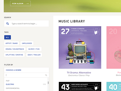 Music Search & Filter album art filter interaction design search ui ux web