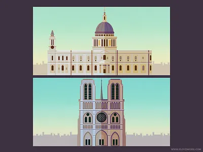 Buildings for an infographic #2 (2x) building cathedral dame infographic infographics london notre paris paul saint vector
