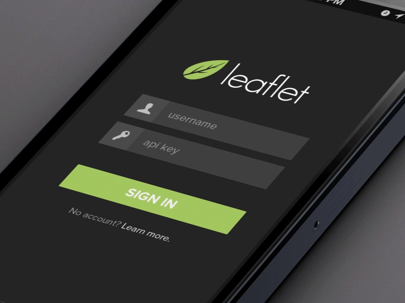 Leaflet button dark dashboard iphone login mobile ui