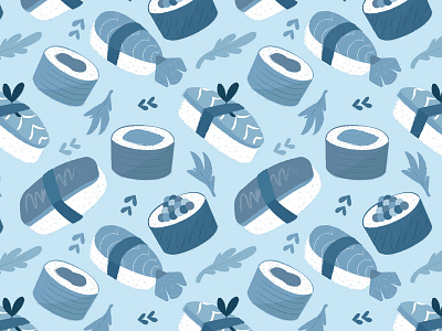 Sushi Pattern blue cute design food icon illustration pattern robin sheldon sushi