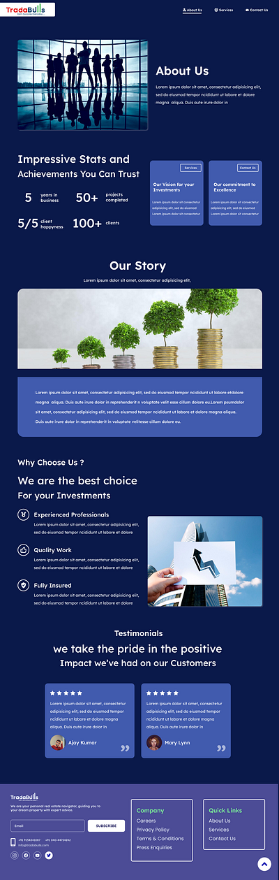 About Us Page design for a Trading Company app design figma graphic design illustration typography ui ux