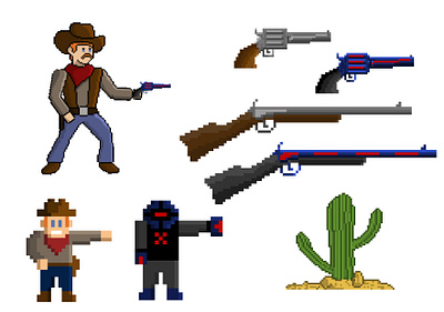 Cowboy vs Cyborg aseprite pixel art