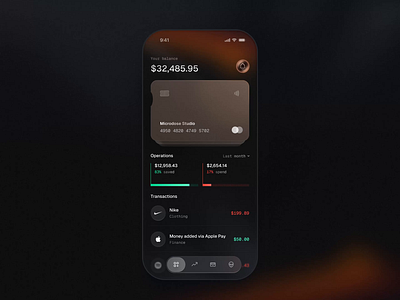 FinTech Mobile Experience animation app bachanek balance card dashbaord finance fintech graphic design kamil microdose mobile motion graphics statistics transaction ui