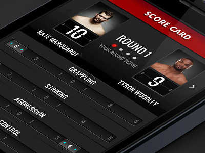 iJudgefights UI black fight flipboard mma score scorecard slider sports ui