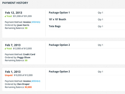 Payment History balance credit card flat histroy invoice paid payment quantity ui unpaid