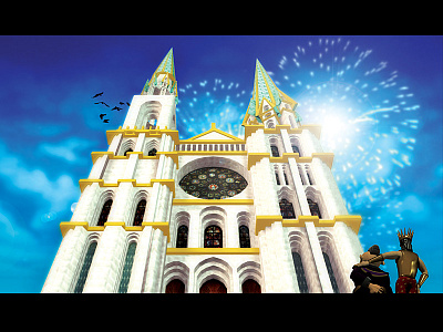 Chartres Cathedral 3d castle fireworks illustration king