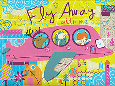 Fly away with me character collage illustration plane vector